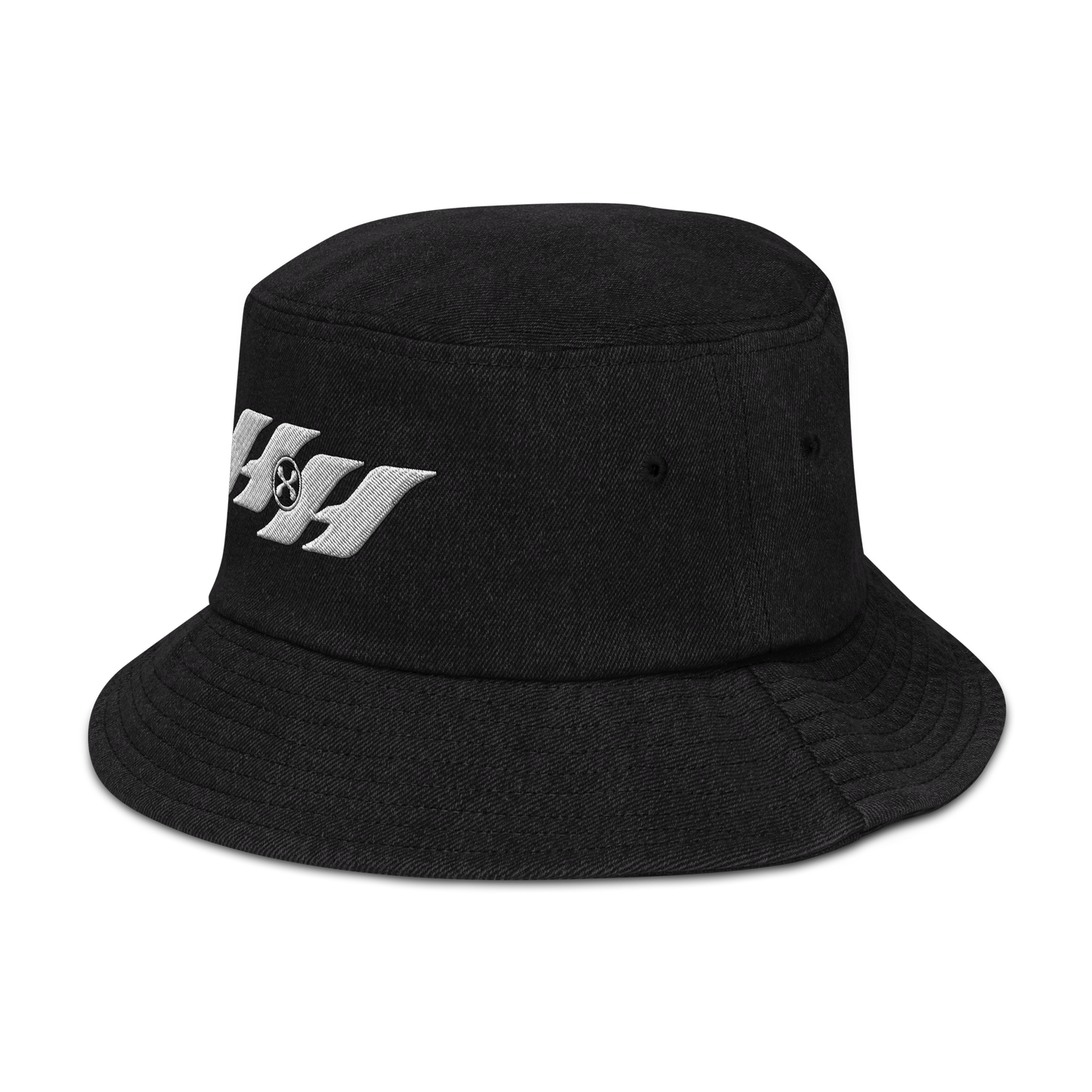 Harmony Haven Embroidered Black Denim Bucket Hat